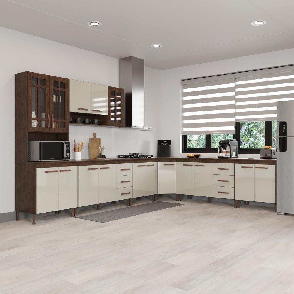 Cozinha Modulada Completa Fidelitá Lisboa 7 Peças 600cm 16 Portas 6 Gavetas Com Tampo Noce/Off-White Review 2026 — Vale a Pena?