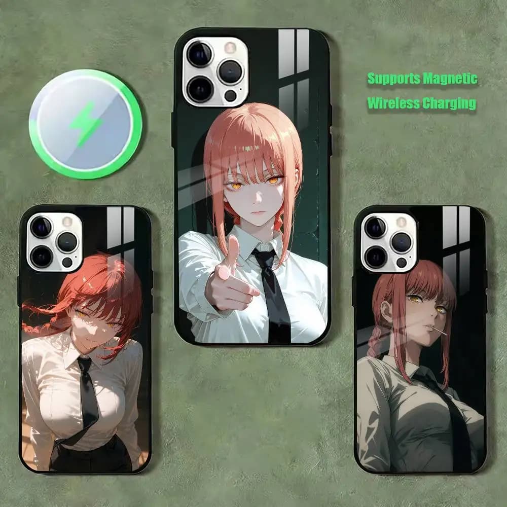 Capa de Telefone Chainsaw Man Makima para iPhone 17, 16, 15, 14, 13, 12, 11 Plus, Pro Compatível com carregamento magnético sem fio.